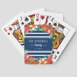 Nautical Stripe Tropical Floral Family Playing Cards