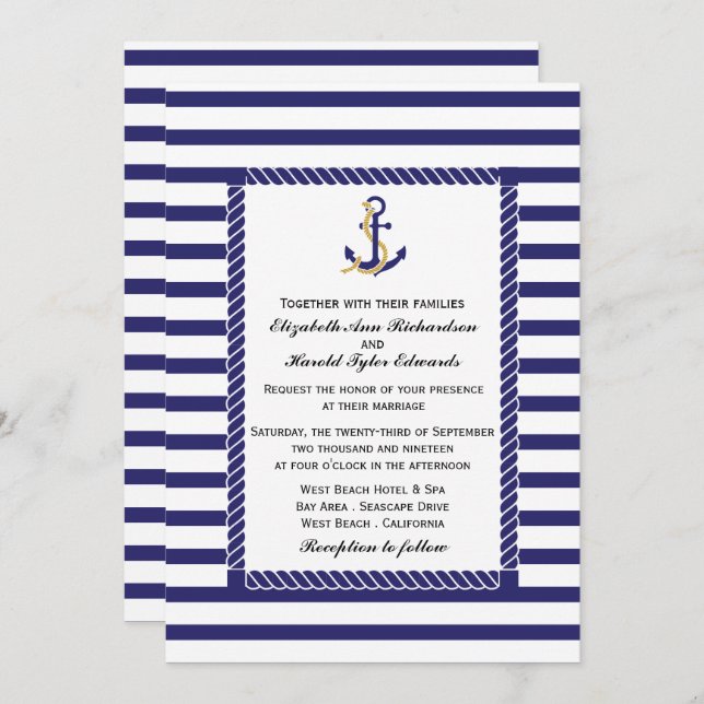 Nautical Stripe Wedding Invitation (Front/Back)