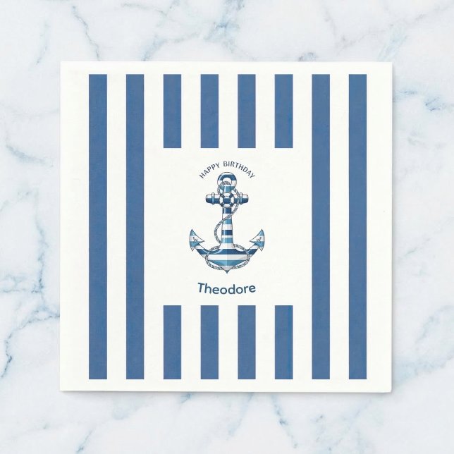 Nautical Striped Anchor Birthday Napkin (Classic look for your guests)