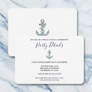 Nautical Striped Anchor Birthday Party Details RSVP Card