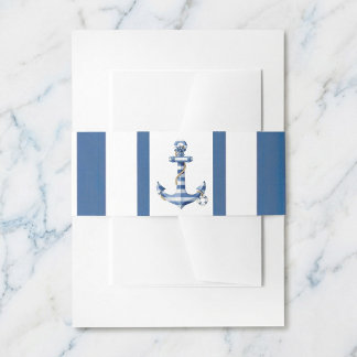 Nautical Striped Anchor Birthday Party Invitation Belly Band