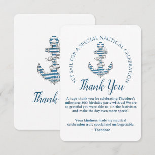Nautical Striped Anchor Birthday Party Thank You Card