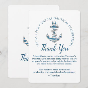 Nautical Striped Anchor Birthday Party Thank You Card