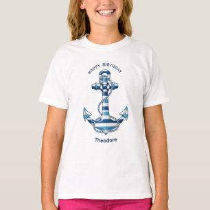 Nautical Striped Anchor Birthday T-Shirt
