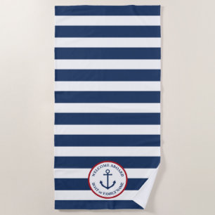 Nautical striped beach towel with anchor
