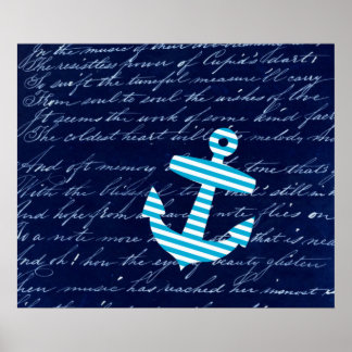 Nautical Striped blue anchor art poster