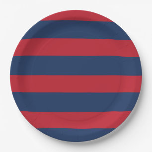 Nautical Striped Blue Red Paper Plate