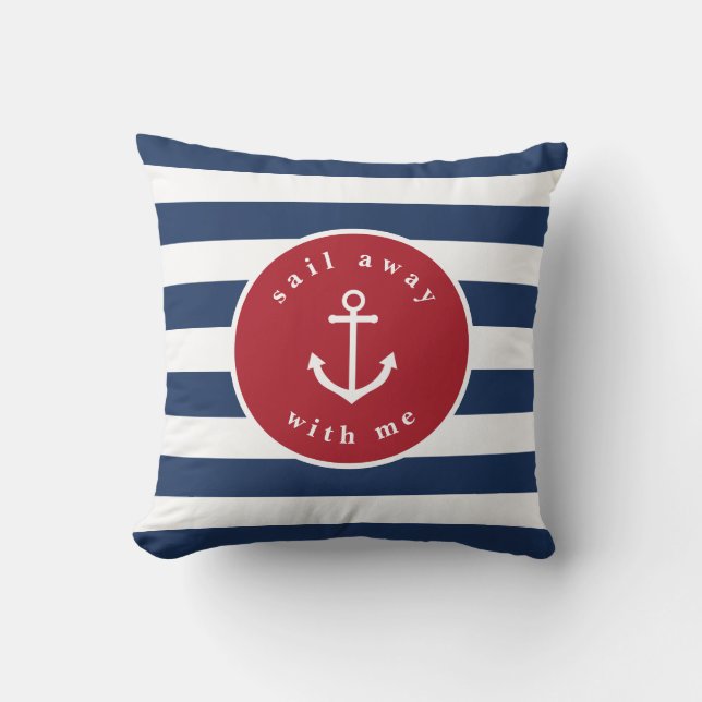 Nautical striped sail away with me pillow (Front)