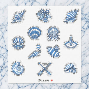 Nautical Striped Seashell Sticker Sheet