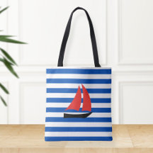 nautical striped tote bag, tote bag with sailboat 