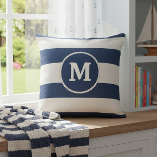 Nautical Striped Weave Monogram Navy White ID1248 Cushion