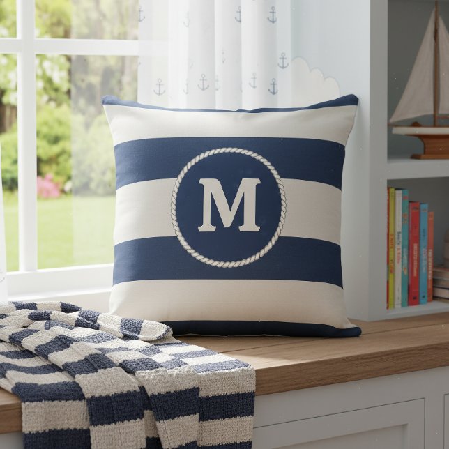 Nautical Striped Weave Monogram Navy White ID1248 Cushion (Creator Uploaded)