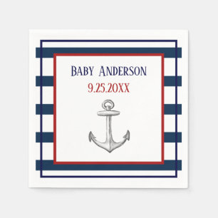 Nautical Stripes and Anchor Baby Shower Napkin