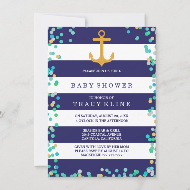 Nautical Stripes and Dots Baby Shower or Sprinkle Invitation (Front)