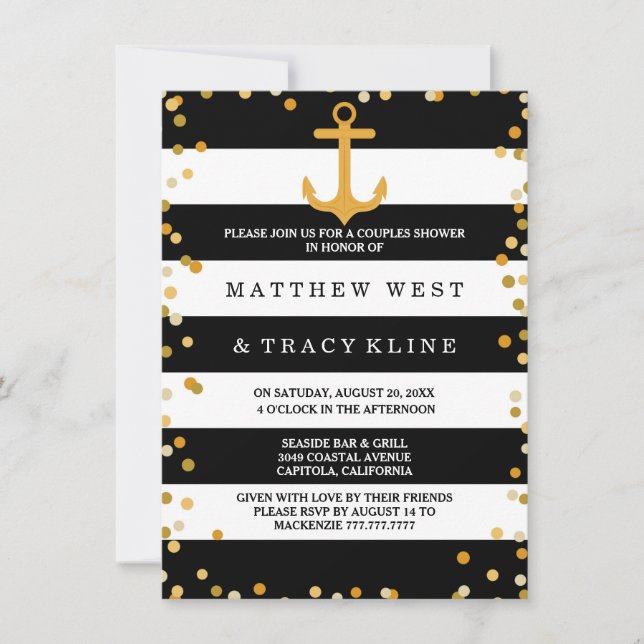 Nautical Stripes and Dots Couples Wedding Shower Invitation (Front)