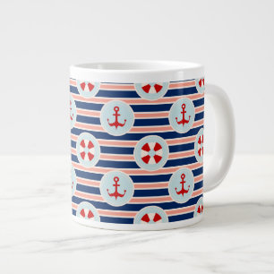 Nautical Stripes And Dots Pattern Large Coffee Mug