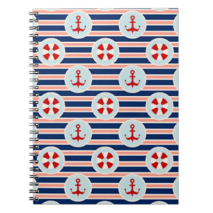 Nautical Stripes And Dots Pattern Spiral Notebook