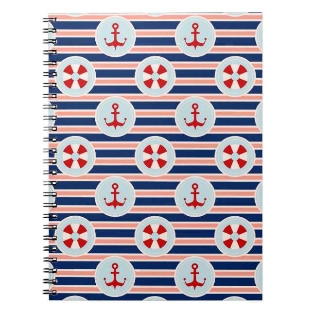 Nautical Stripes And Dots Pattern Spiral Notebook (Front)