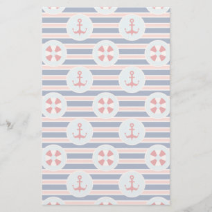 Nautical Stripes And Dots Pattern Stationery