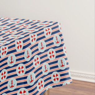 Nautical Stripes And Dots Pattern Tablecloth