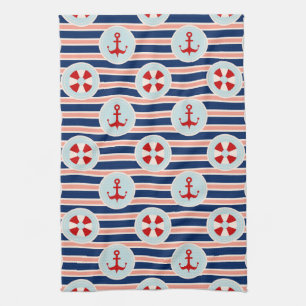 Nautical Stripes And Dots Pattern Tea Towel
