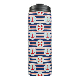 Nautical Stripes And Dots Pattern Thermal Tumbler