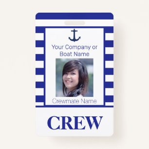 Nautical Stripes Boat Crew Photo ID ID Badge