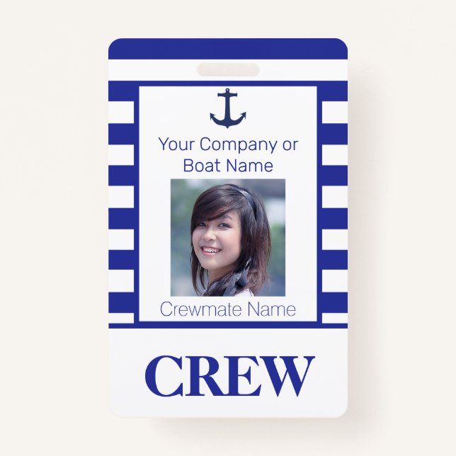 Nautical Stripes Boat Crew Photo ID ID Badge (Front)