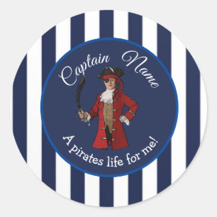 Nautical Stripes Boy Pirate  Classic Round Sticker