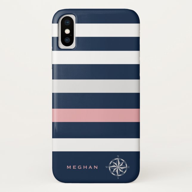 nautical stripes compass monogram Case-Mate iPhone case (Back)