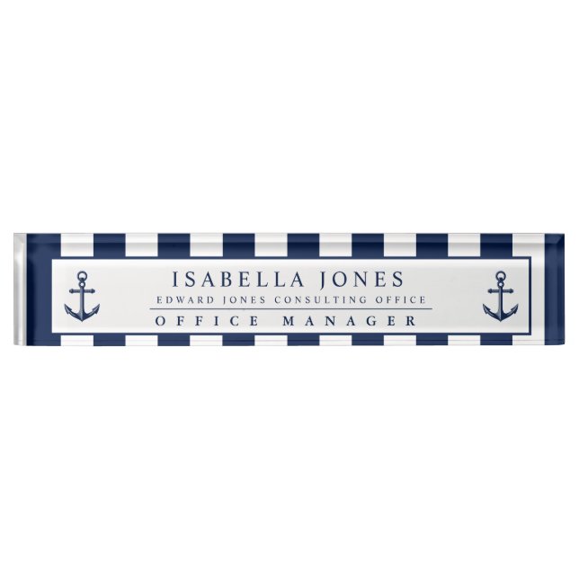 Nautical Stripes Custom Anchor Nameplate (Front)