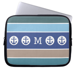 Nautical Stripes custom monogram laptop sleeves