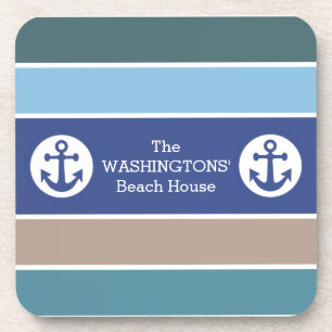 Nautical Stripes custom text coaster set