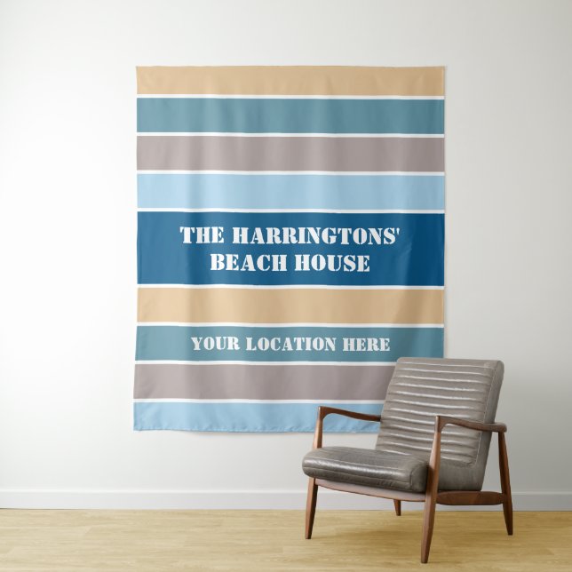 Nautical Stripes custom text Tapestry (In Situ)