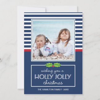 Nautical Stripes Holly Jolly Christmas Flat Card