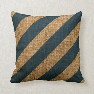 Nautical Stripes in Deep Sea Blue Cushion