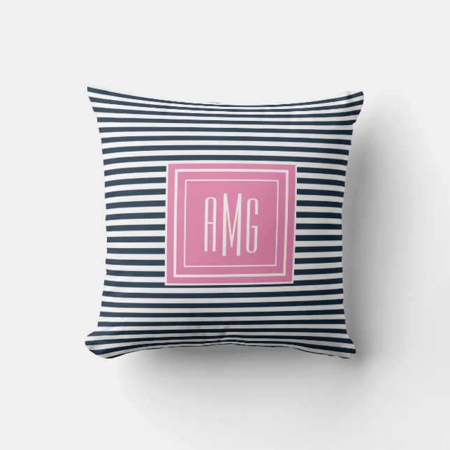 Nautical Stripes ⎢MonogramThrow Pillow (Front)