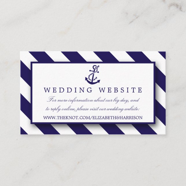 Nautical Stripes & Navy Blue Anchor Wedding Enclosure Card (Front)