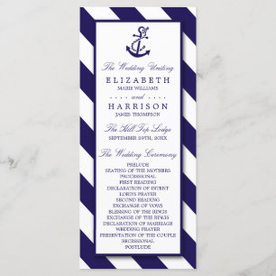 Nautical Stripes & Navy Blue Anchor Wedding Programme
