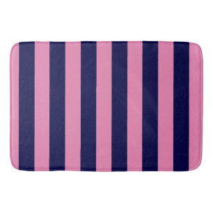 Nautical Stripes Navy Blue and Light Pink Bath Mat