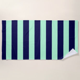 Nautical Stripes Navy Blue and Mint Green Beach Towel