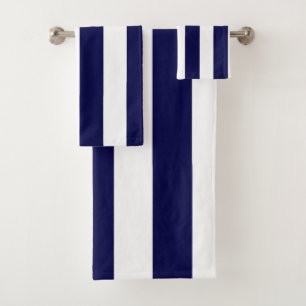 Nautical Stripes Navy Blue and White  Bath Towel Set