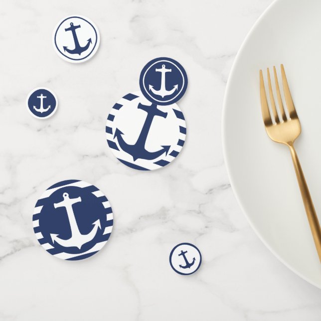 Nautical Stripes & Navy Blue and White Boat Anchor Confetti (Group)