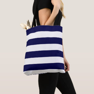 Nautical Stripes Navy Blue and White Tote Bag