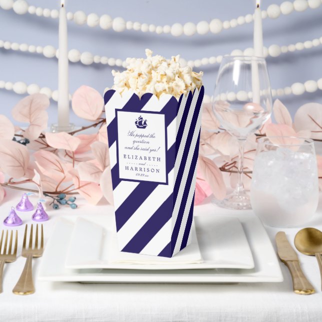 Nautical Stripes & Navy Blue Ship Wedding Favour Box (Wedding)