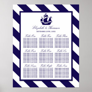 Nautical Stripes & Navy Blue Ship Wedding Poster
