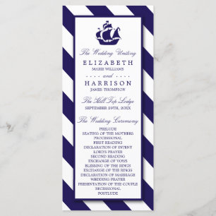 Nautical Stripes & Navy Blue Ship Wedding Programme
