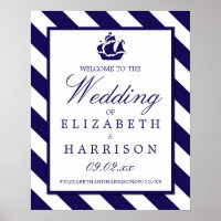 Nautical Stripes & Navy Blue Ship Wedding Welcome