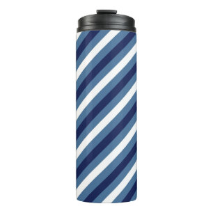 Nautical Stripes Navy Smokey Blue Crisp White Thermal Tumbler