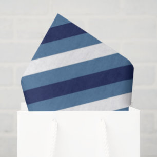 Nautical Stripes Navy Smokey Blue Crisp White Tissue Paper